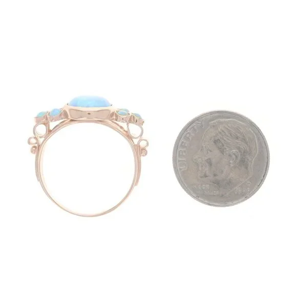 Rose Gold Lab-Created Opal Ring - 14k Round Cabochon 1.11ctw Bezel Set